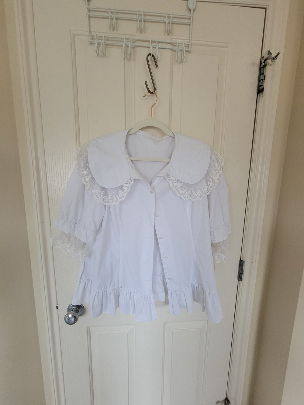 White Lace-Trim Blouse with Peter Pan Collar